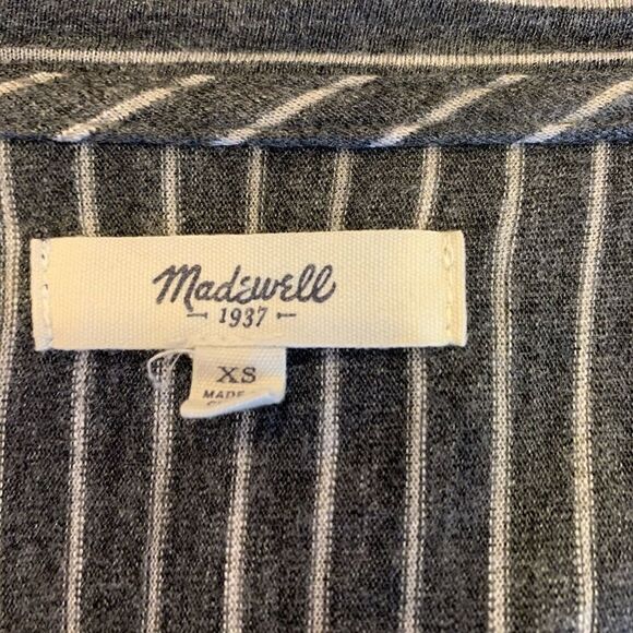 Madewell V Neck Long Sleeve Gray White Top - Picture 6 of 7